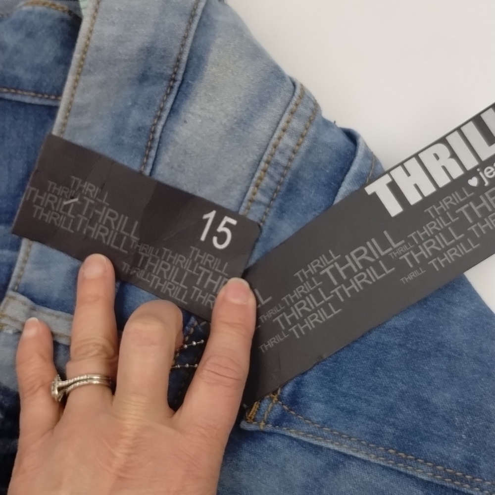 Thrill denim jeans size 15 stretch Distressed Skinny High Rise new! - Picture 9 of 11